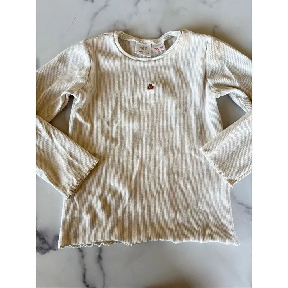 Zara 5-6 year girls brown teddy bear ribbed cream long sleeve high neck 90s styl